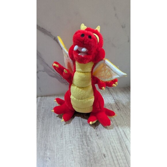 Vintage  Toy  Works Red Yellow Plush Dragon Toy Gold Wings 12  Stuffed Animal - Picture 7 of 10